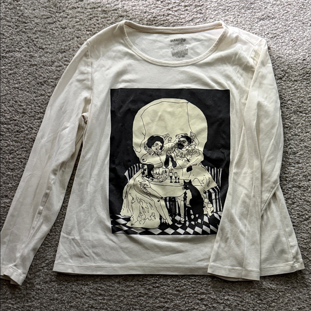 St. John's Bay Cream Long Sleeve Tee with Black Graphic